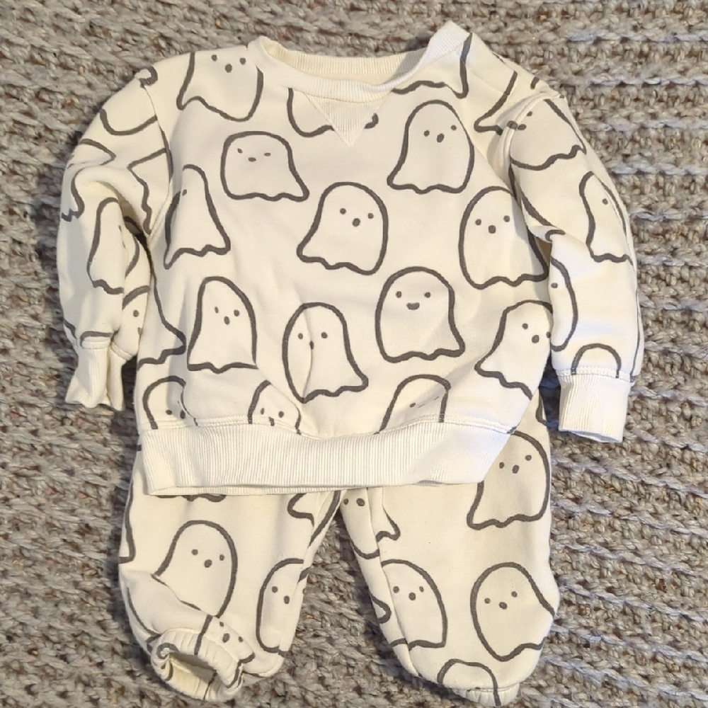 Kids Ghost Print Matching Set - White